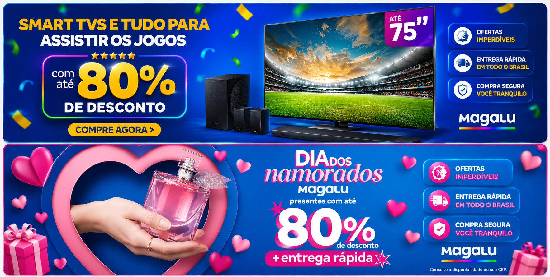 Banner Smart TVs e Dia dos Namorados com descontos especiais